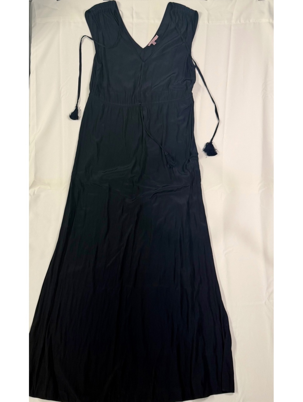 Calypso St. Barth Navy Blue Maxi Dress with Tassel Tie Waist, Size Small